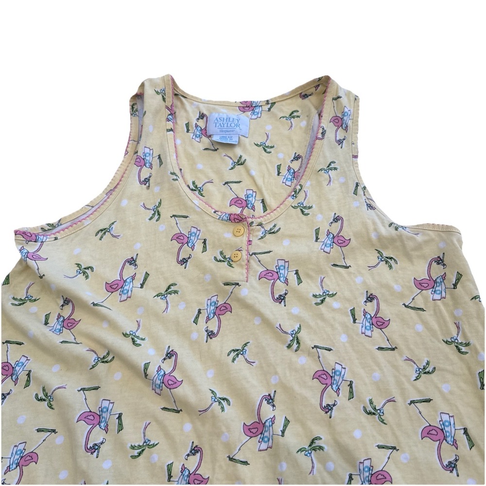 Vtg Ashley Taylor Sleepwear Nightgown Cotton Flamingo Palm Tree Sz Large - Picture 3 of 7